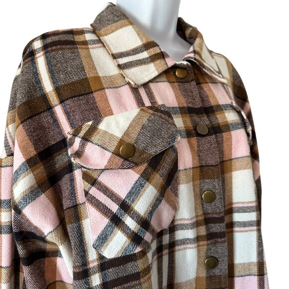 De Sepreso Plaid Brown Pink White Shacket Top Size XXL - Picture 2 of 7